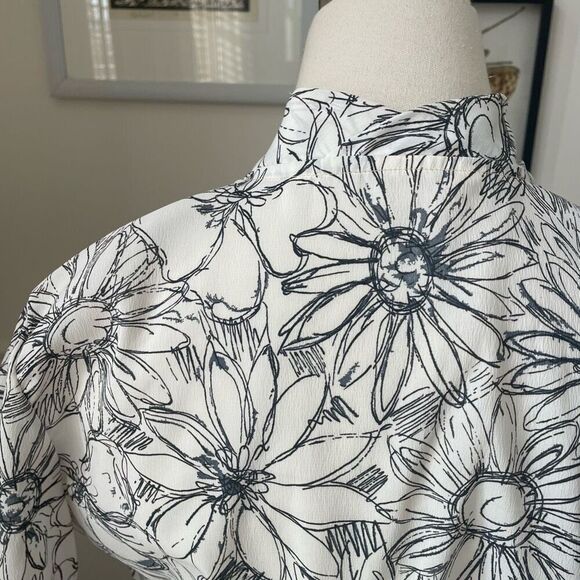Vintage 70s Cropped Blouse Neck Tie Sketch Floral S - Picture 7 of 8